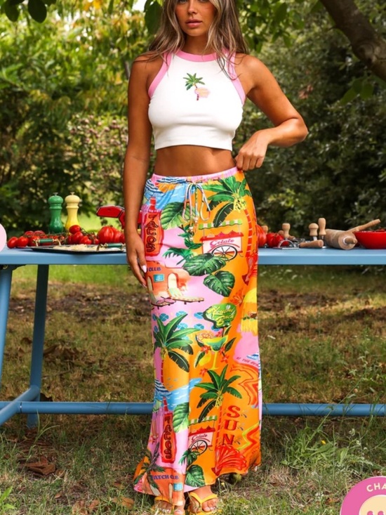 Kulani Kinis Dresses & Skirts - Kulani Kinis Tropical Print Maxi Skirt set in Orange & Pink size SMALL